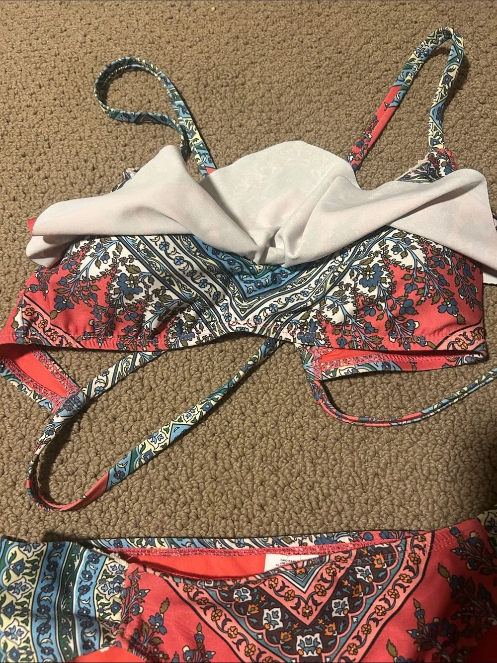 Lucky Brand Coral and Blue Printed Bikini Set